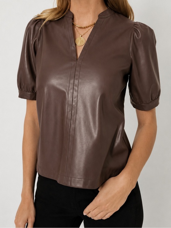 Hyacinth House Tops - Tuckernuck Hyacinth House Brown Faux Leather Puff Sleeve Top Size M